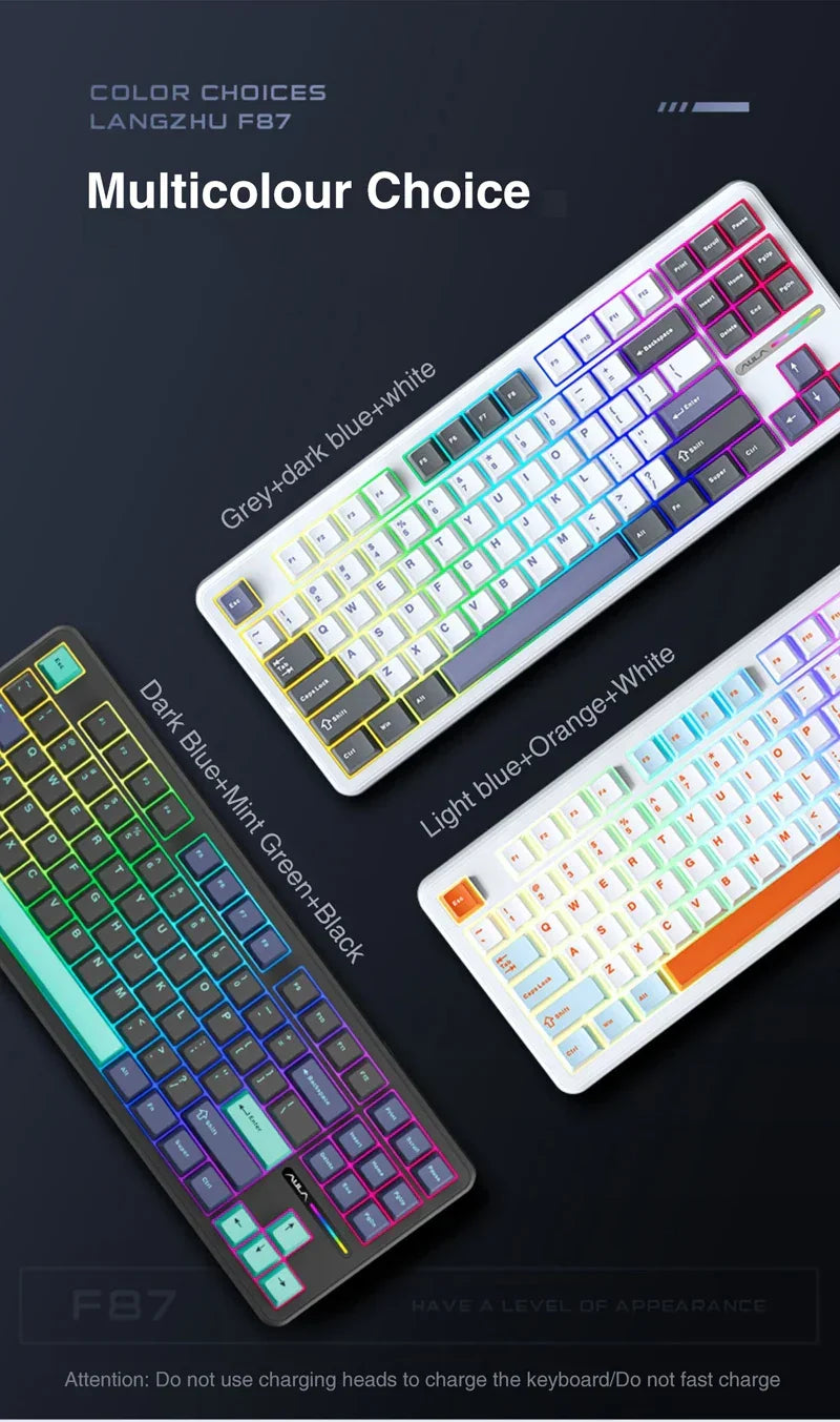 AULA F87 Pro Mechanical Keyboard 3 Mode 2.4G/USB/Bluetooth Tri Mode Wireless Gaming Keyboard 87 Key Hotswap RGB Gasket Keyboard - Evallys.com