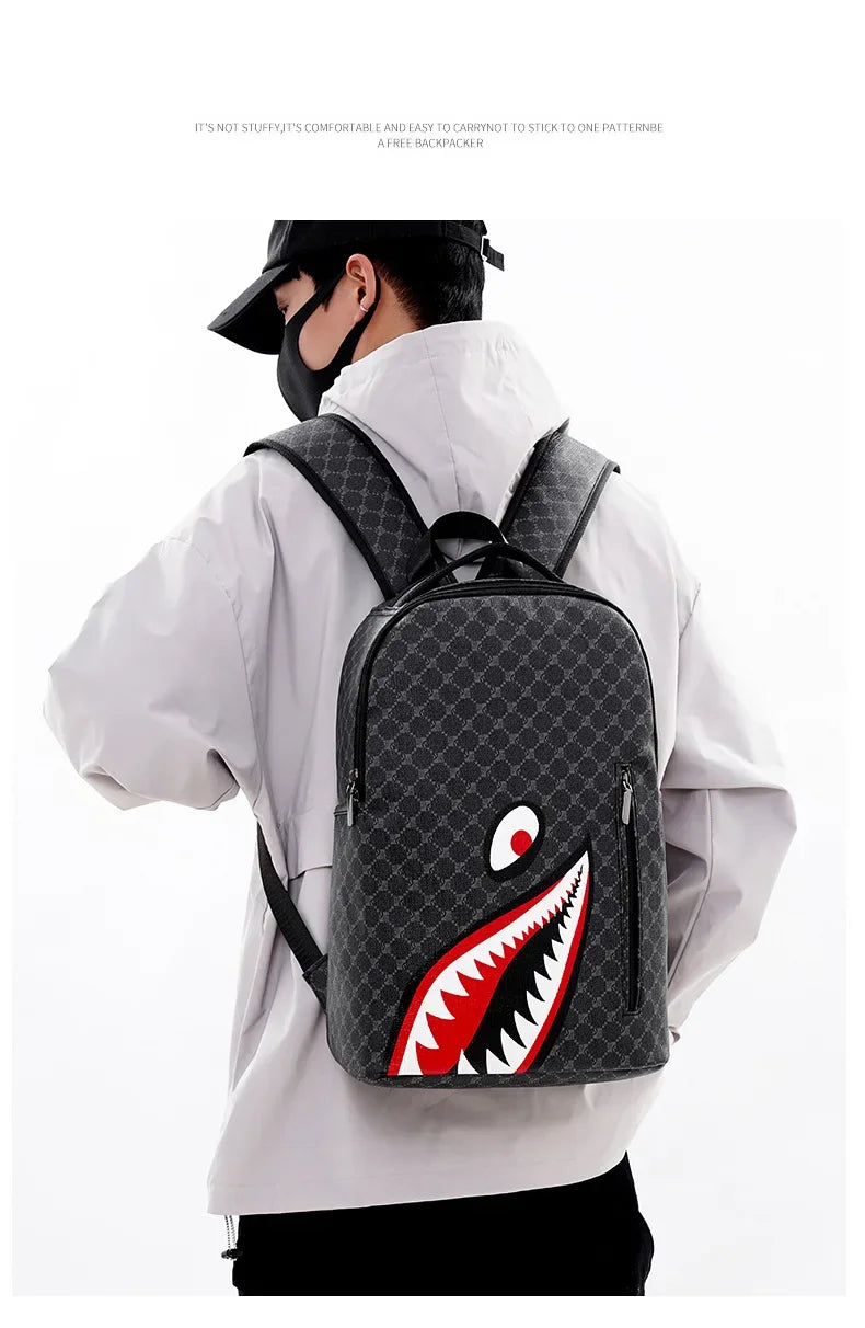 Shark Mouth Plaid Backpack – Large Laptop Bag for School & College - Evallys.com