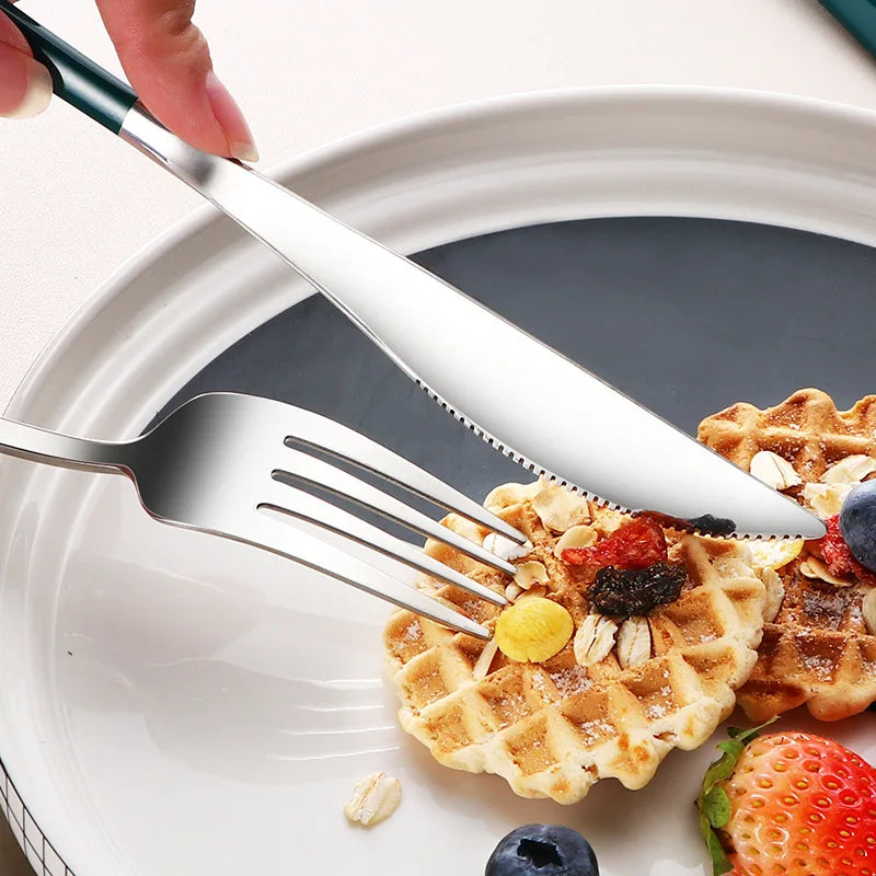 Portable Cutlery Set for Camping & Travel 4pcs Stainless Steel Knife, Fork, Spoon Kit with Storage Box