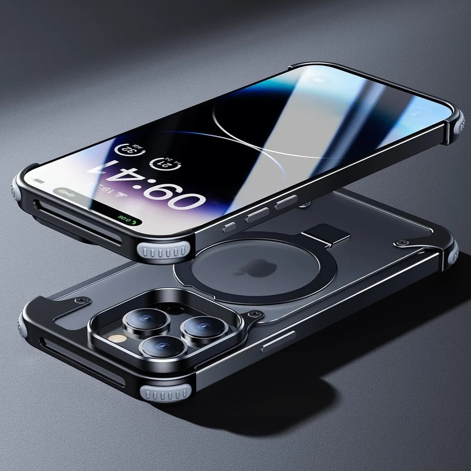 Frameless Aluminum Alloy Kickstand Metal Phone Case for iPhone 13 14 15 16 Pro Max Magsafe Magnetic Ring Stand Shockproof Shell - Evallys.com