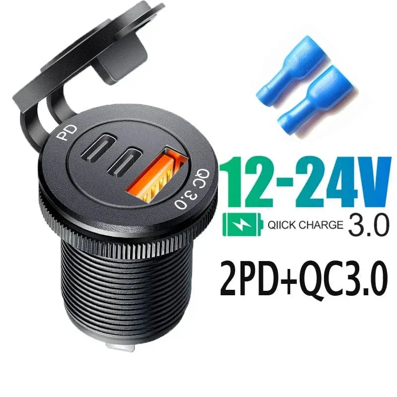 USB C Car Charger Socket DC Super Fast Charging QC3.0 & PD for 12V/24V Car Marine ATV type c port socket for Audi q5 a8 a1 a3 4 - Evallys.com