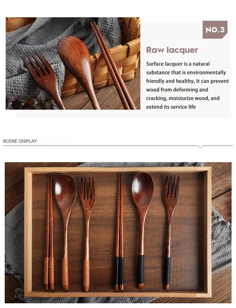 Japanese Wooden Spoon Fork Chopsticks Set Sushi Cutlery High Quality Eco-friendly Portable Tableware Set Kitchen Utensils Gifts