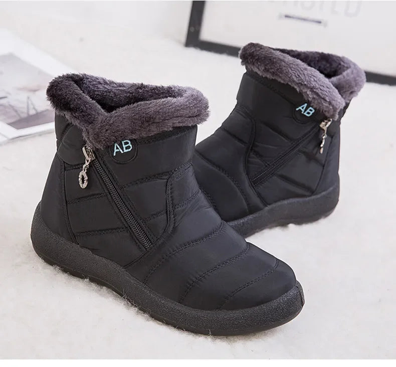 Women's Boots Women's Ankle Boots With Fur Winter Shoes Women Low Heels Winter Boots Snow Waterproof Botas Mujer Winter Footwear - Evallys.com
