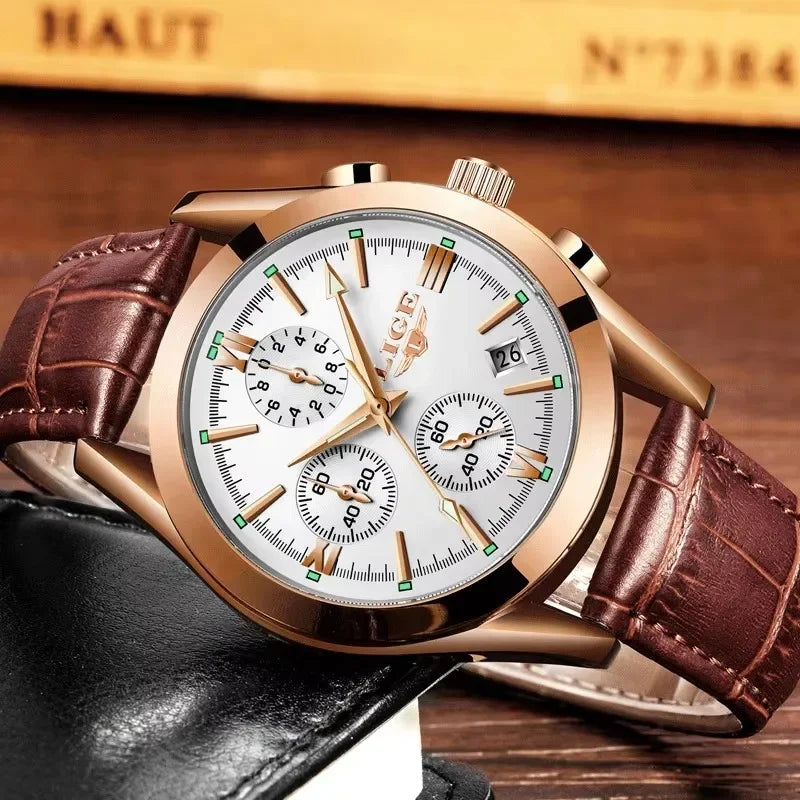 LIGE Men Watch Top Brand Luxury Waterproof Luminous Sport Wristwatch Quartz Military Genuine Leather Relogios Masculino+Box - Evallys.com
