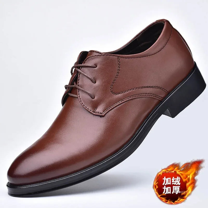 Men Dressing Shoes Formal for Men's Casual Shoe Leather Social Wedding Designer Pointed Toe Black Office Winter Shoes Brand 2023 - Evallys.com