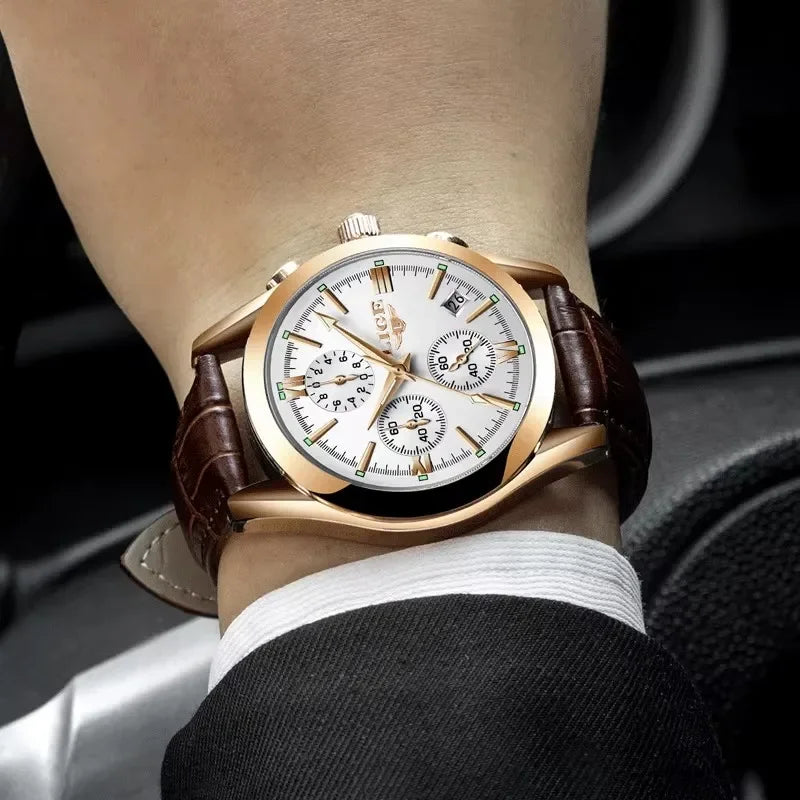 LIGE Men Watch Top Brand Luxury Waterproof Luminous Sport Wristwatch Quartz Military Genuine Leather Relogios Masculino+Box - Evallys.com