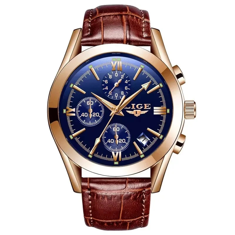 LIGE Men Watch Top Brand Luxury Waterproof Luminous Sport Wristwatch Quartz Military Genuine Leather Relogios Masculino+Box - Evallys.com