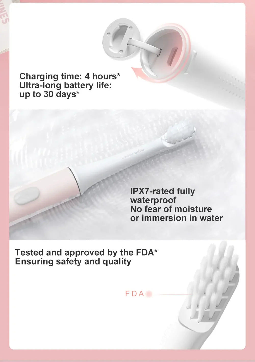 XIAOMI Mijia T100 Sonic Electric Toothbrush Mi Smart Waterproof Tooth Head Brush IPX7 Rechargeable USB for Teeth Brush Whitening - Evallys.com