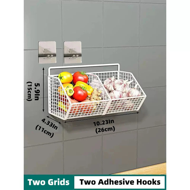 Kitchen Storage Shelf Wall Mounted Bathroom Organizer Basket No Drill Adhesive Mount Rack for Vegetable Fruit Drain Baskets