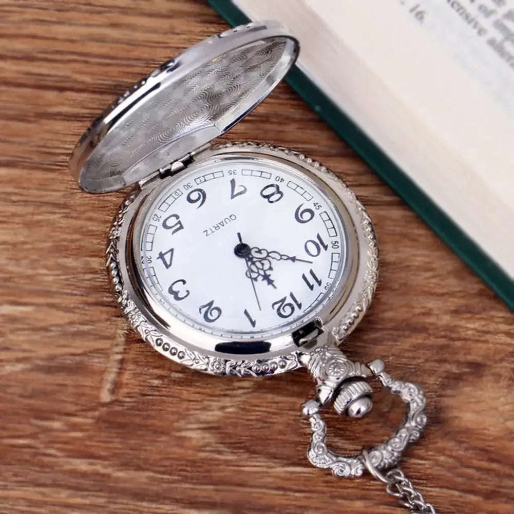 2025 New Locomotive Pattern Hollow Cover Design Pocket Watch Necklace Pendant Chain Unisex Gift Alloy Quartz Pocket Watch - Evallys.com