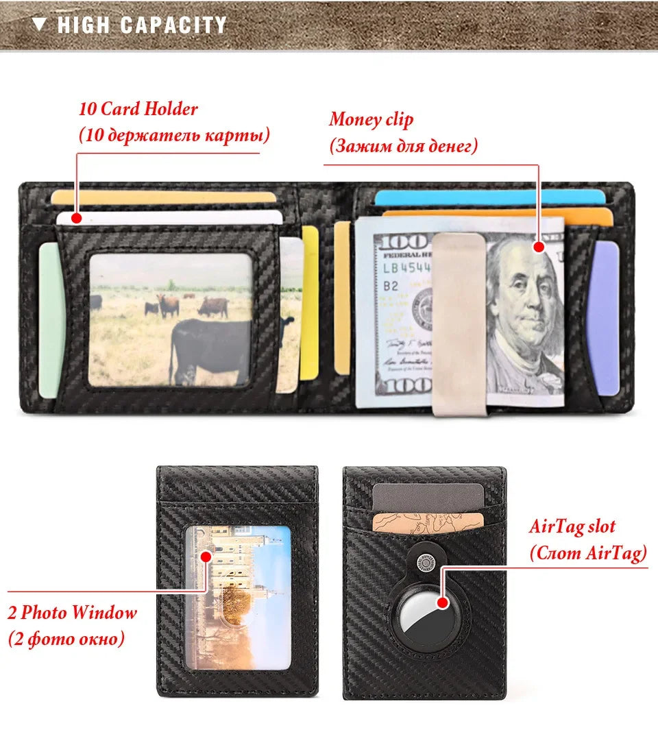 RFID Cowhide Leather Small Wallets AirTag high quality Man's Card Holders Short Wallets Money Clips Women - Evallys.com