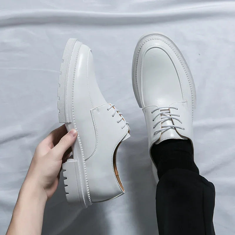 Mens Oxford White Leather Shoes Whole Luxury Formal Business Wedding Dress Shoes for men Thick bottom Casual Original Moccasins - Evallys.com