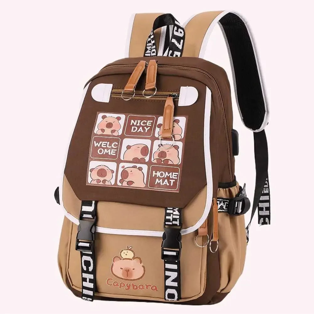 Cartoon Capybara Backpack with Pencil Case Cute Kawaii Backpack Large Laptop Backpack Aesthetic Rucksack for Kids Girls Boys - Evallys.com