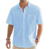 Men's Solid Color Cotton Linen Short Sleeve Shirts Vacation Beach Summer Tops with Pocket Casual Lightweight Button Shirts - Evallys.com