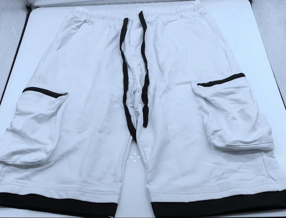 Mens Summer Cargo Shorts Cotton Workout Fitness Shorts Breathable Jogger Training Gyms Bodybuilding Multi Pocket Yellow Shorts - Evallys.com