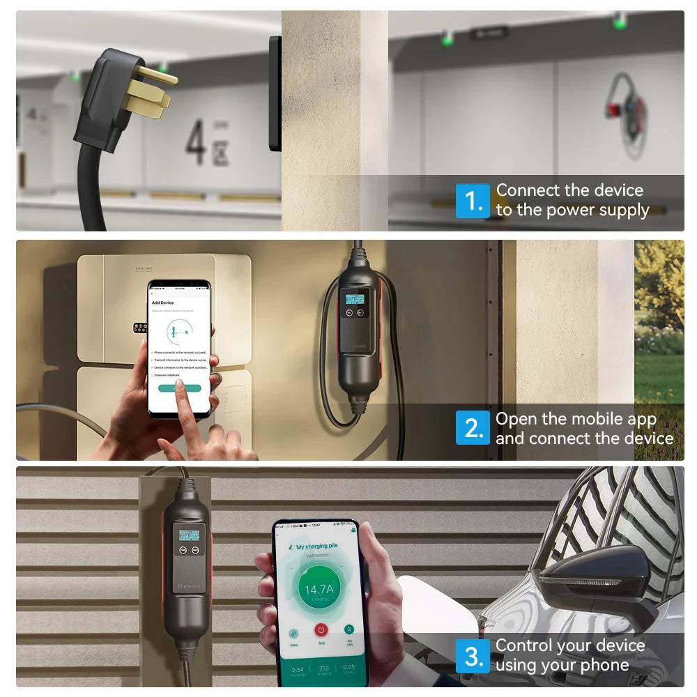 Khons EV Charger Level2 EV Charger 220V 7kW 32A Connector NEMA 14-50 Plug 16FT TPU Cable  WIFI/APP For Models 3/Y/S/X