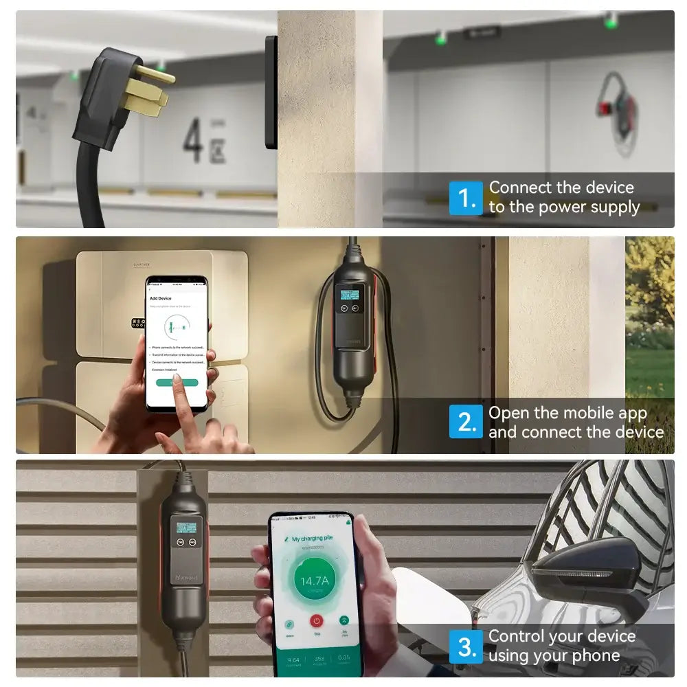 Khons EV Charger Level2 EV Charger 220V 7kW 32A Connector NEMA 14-50 Plug 16FT TPU Cable  WIFI/APP For Models 3/Y/S/X
