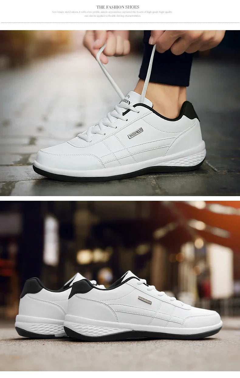 PUAMSS Men’s PU Leather Sneakers – Breathable Casual Non-Slip Shoes - Evallys.com