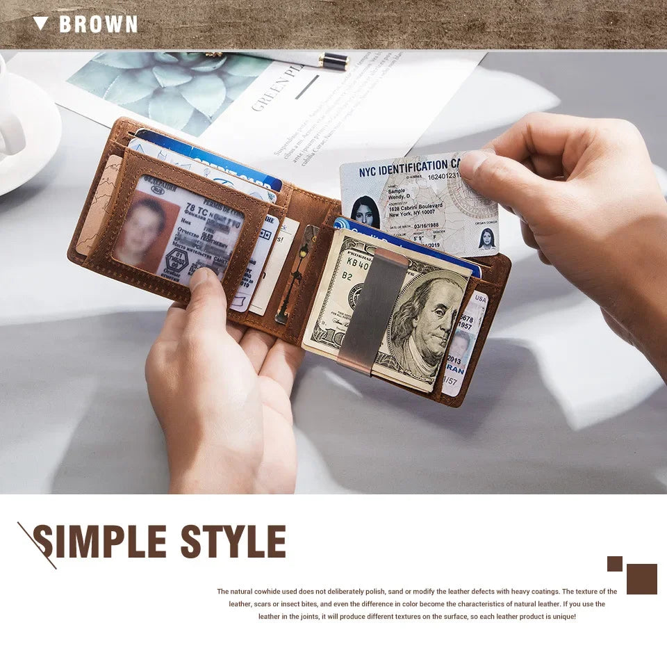 RFID Cowhide Leather Small Wallets AirTag high quality Man's Card Holders Short Wallets Money Clips Women - Evallys.com