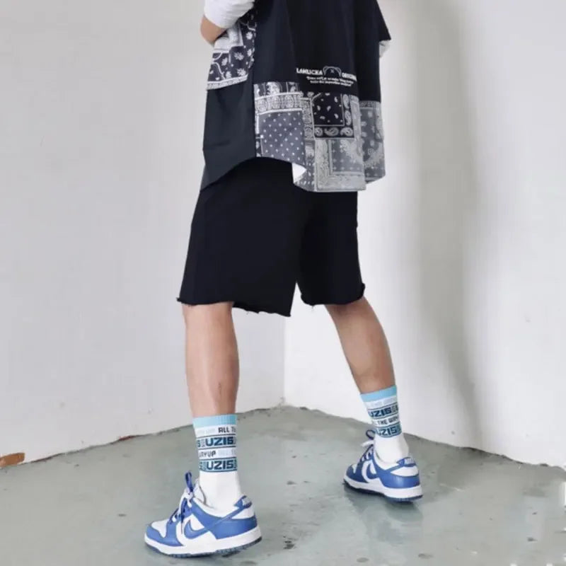 Summer Gym Fitness Sports Mens Cotton Shorts Ragged Cutoff Shorts Casual Training Hip Hop Running Loose Basketball Short Pants - Evallys.com