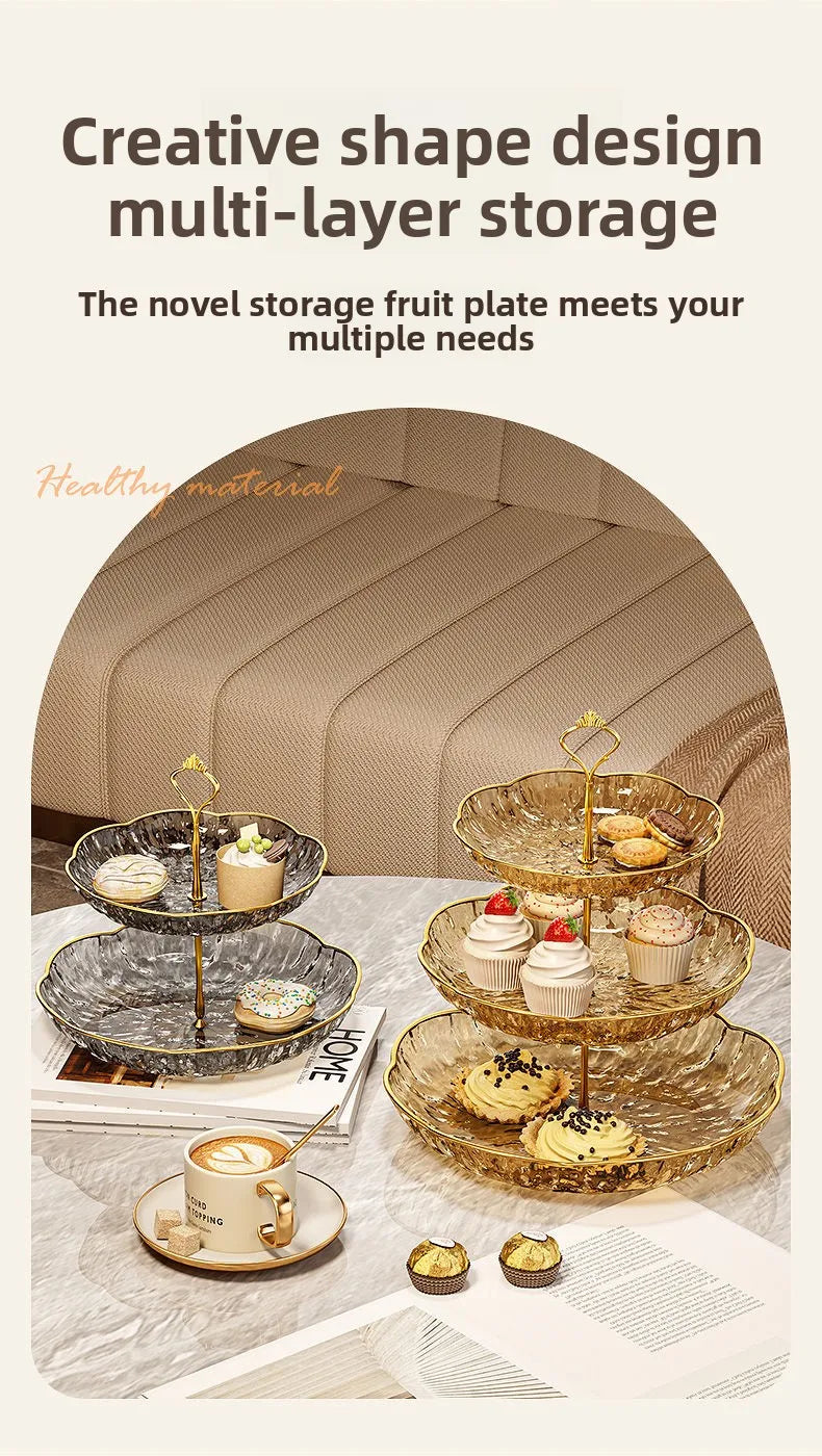 2/3 Tier Fruit Plate Stand Coffee Table Snack Tray Dried Fruit Dessert Plate Bar Counter Display Holder