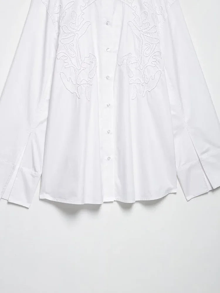 HipSeam Embroidery Shirt – Elegant Women’s Casual Long Sleeve Blouse - Evallys.com