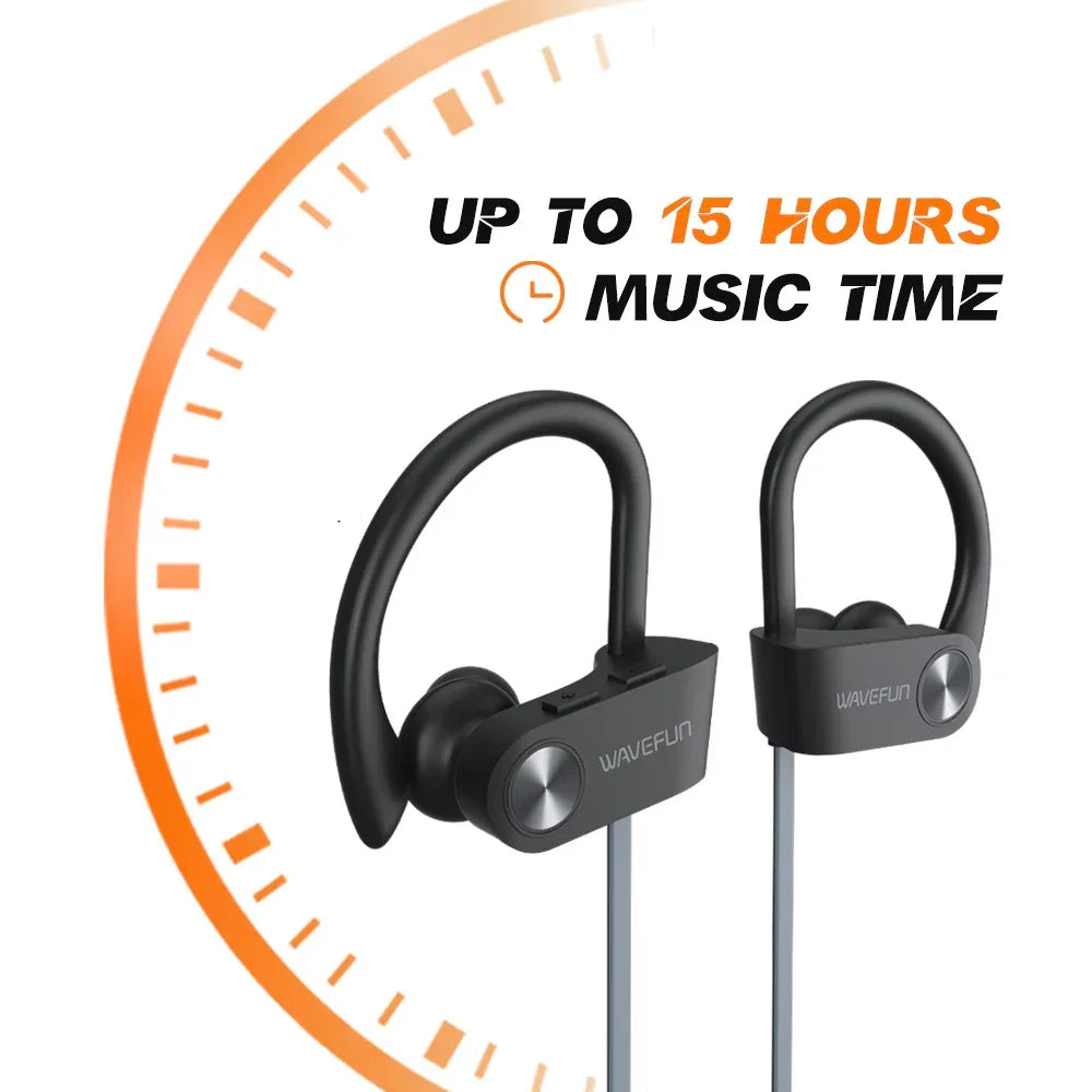 Wavefun XBuds Bluetooth Earphone Wireless Headphones with Ear Hook IPX7 Waterproof Super Bass Sport Earphones Music Gaming Mode - Evallys.com