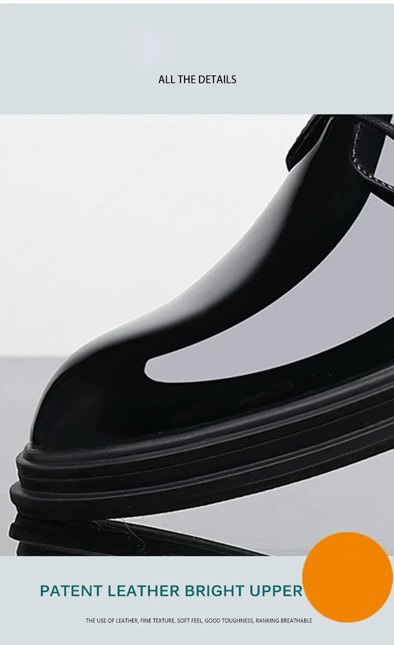 FUQIAO New Men 6/8cm Derby Shoes Patent Leather Height Increase Men Dress Shoes Formal Elevator Business Lift Shoes Bright Upper - Evallys.com