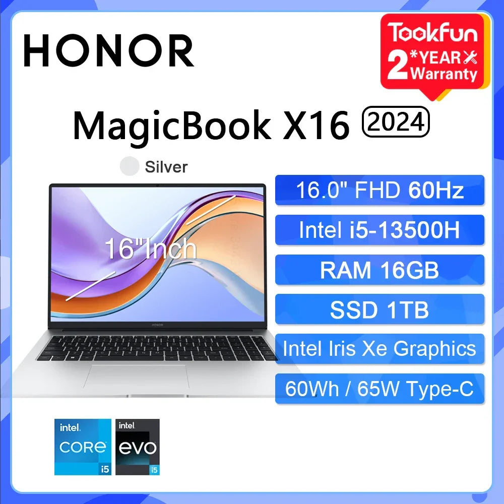 HONOR MagicBook X16 Pro 2024 Laptop Intel Core i5-13500H AMD Ryzen R5 16GB 512GB 1TB 16