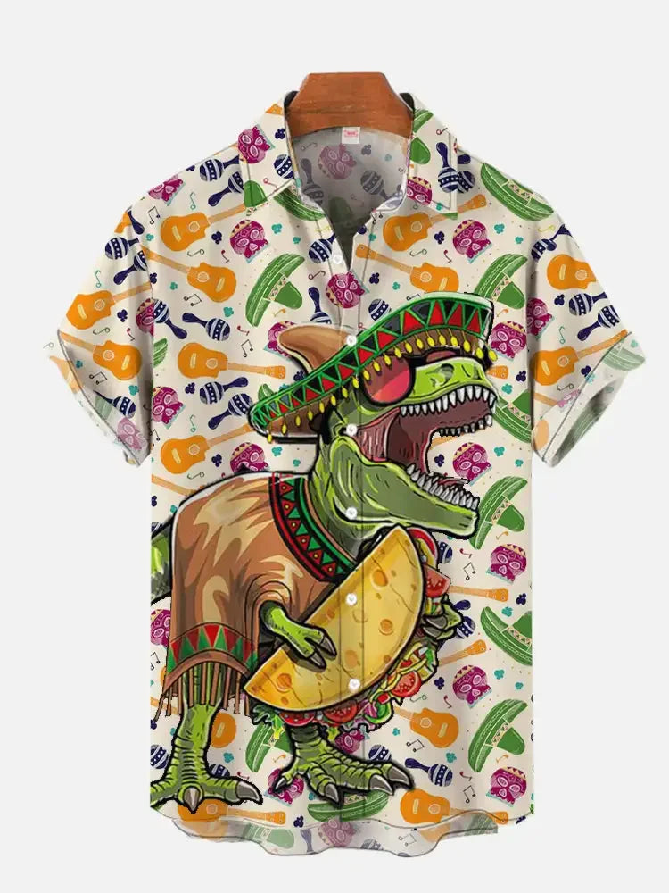 2024 Fashion Men's Hawaiian shirts Mexican Style Colorful Graffiti Art Poster Prints Short Sleeve Shirt Hawaii style clothing - Evallys.com