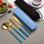 Portable Cutlery Set for Camping & Travel 4pcs Stainless Steel Knife, Fork, Spoon Kit with Storage Box