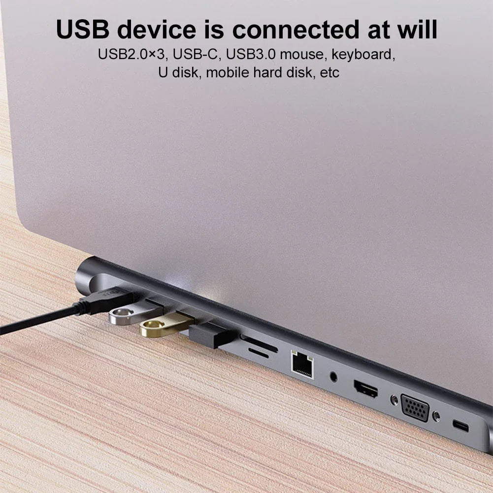 11 in 1 USB C Docking Station 1* USB 3.0 3*USB2.0 USB C Hub Triple Display Multiport Adapter for Dell/Surface/HP/Lenovo Laptops - Evallys.com