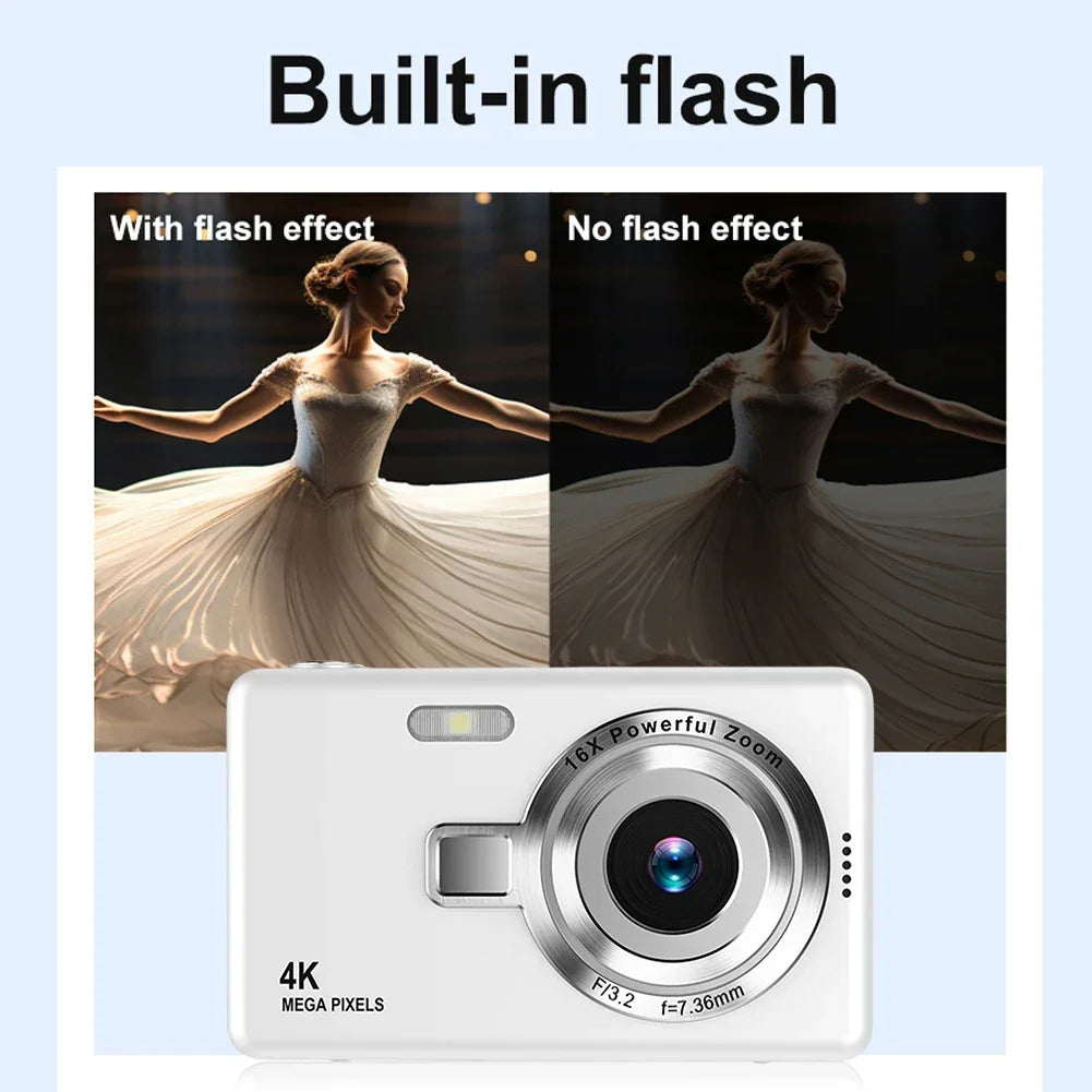 4K HD 1080P Digital Camera 96MP Autofocus Vlogging Camera 2.4 Inch IPS Screen Portable Vlogging Camera for Kids Adults Beginners - Evallys.com