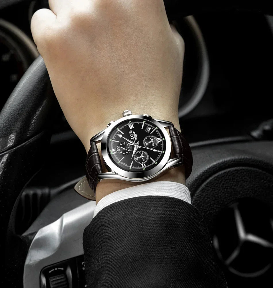 LIGE Men Watch Top Brand Luxury Waterproof Luminous Sport Wristwatch Quartz Military Genuine Leather Relogios Masculino+Box - Evallys.com
