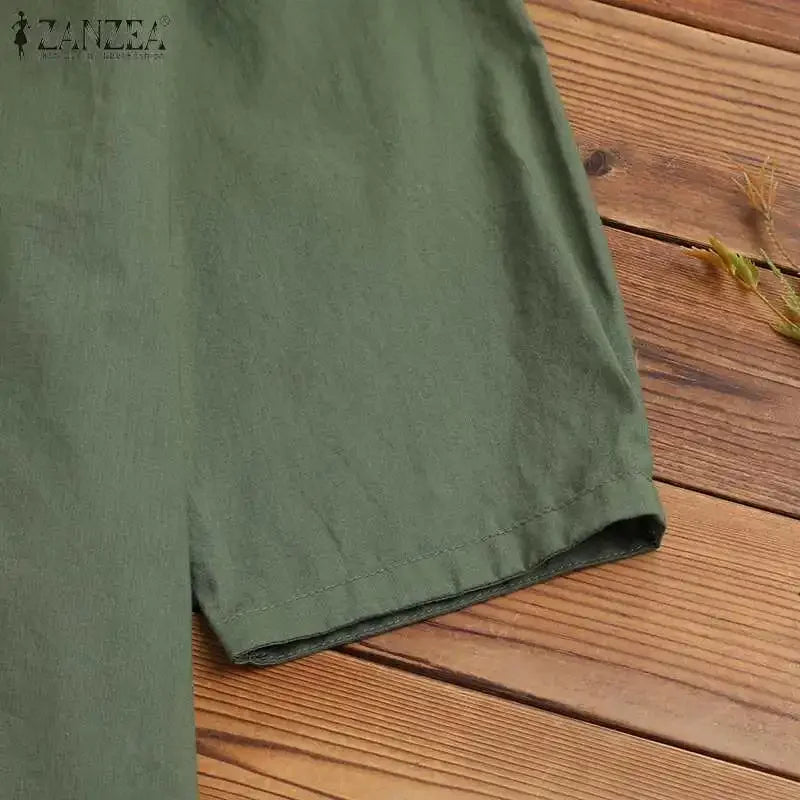 ZANZEA 2025 Spring Summer Blouses Casual Women Shirts Solid Color 3/4 Sleeve Buttons Cotton Linen Blusas Solid Top Casual Tunic - Evallys.com