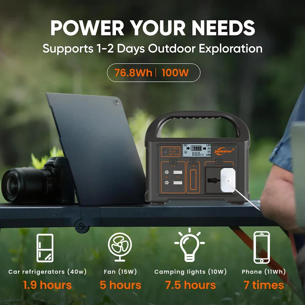 100W Portable Power Station 220V/110V Solar Generator Outdoor Emergency Mobile Power Bank 24000mAh LiFePO4 For Camping Power LED - Evallys.com