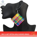 SOMESOOR Madras & Plaid Fabric Design Wooden Drop Earrings Afro Ethnic Headwrap Pattern Print Ear Dangle Jewelry For Women Gifts - Evallys.com