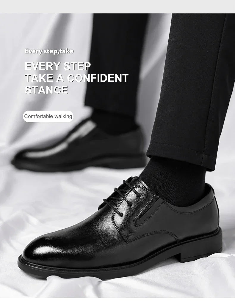 3/6/8 CM Elevator Shoes Men Dress Shoes Black Soft Leather Men Heighten Formal Shoes Casual Business Men Oxfords Suit Shoes - Evallys.com