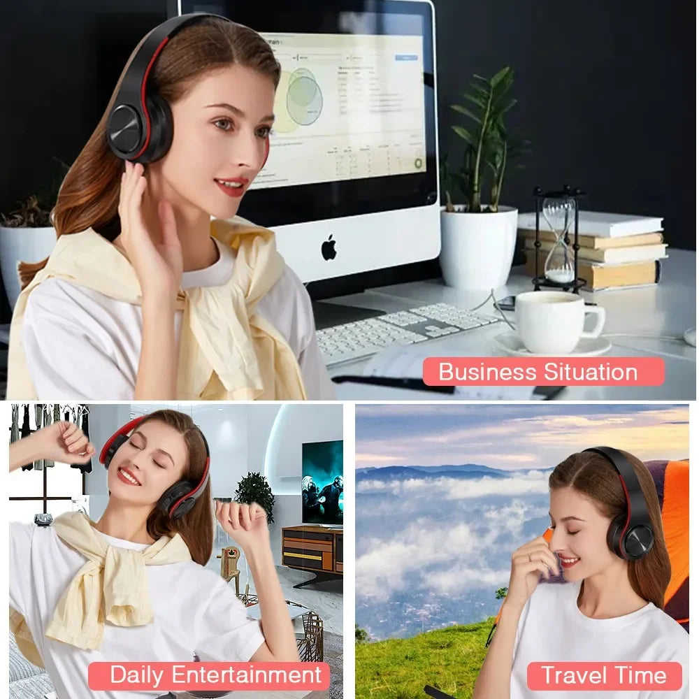 2025 Upgrading Wireless Bluetooth Headphones Stereo Headset Music Sports Overhead Earphone with Mic for Smart Phone TV PC Tablet - Evallys.com