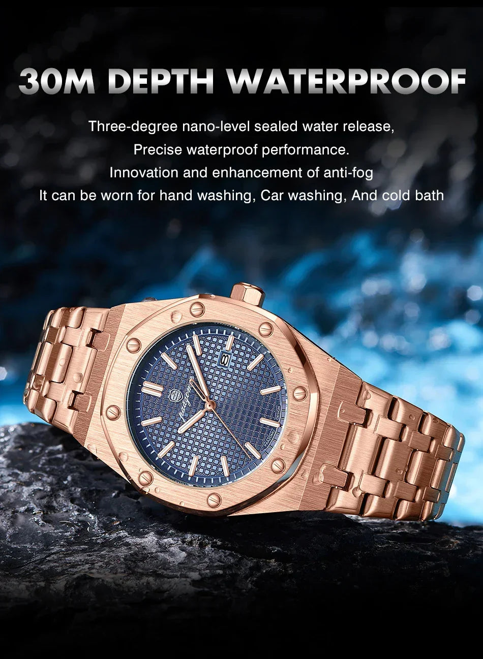 PENGAGAR Square Luxury Men Wristwatch Waterproof Luminous Date Stainless Steel Male Clock Business Sports Quartz Watches For Men - Evallys.com