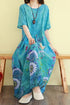 Retro Cotton Linen Dress – Summer Print Loose Long Maxi Dress - Evallys.com