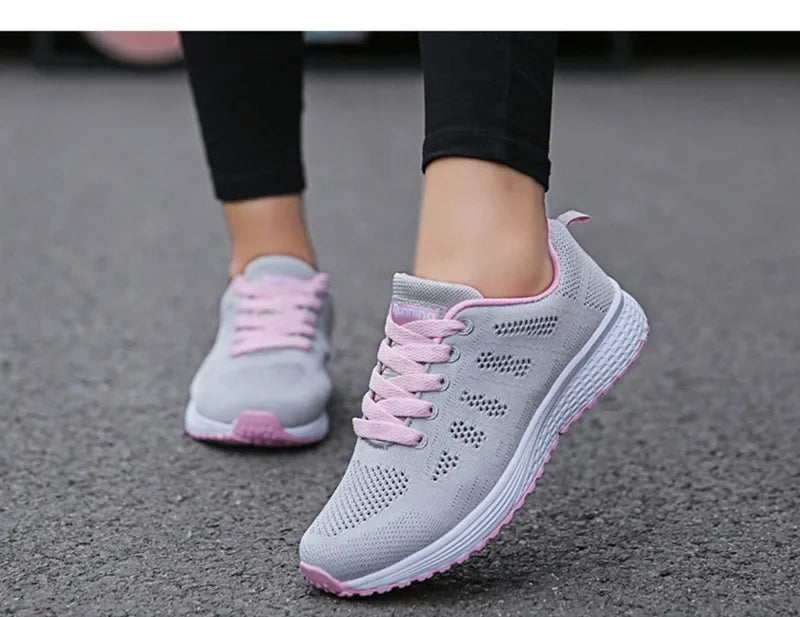 Women Casual Shoes Fashion Breathable Walking Mesh Flat Shoes Sneakers Women 2021 Gym Vulcanized Shoes White Female Footwear - Evallys.com
