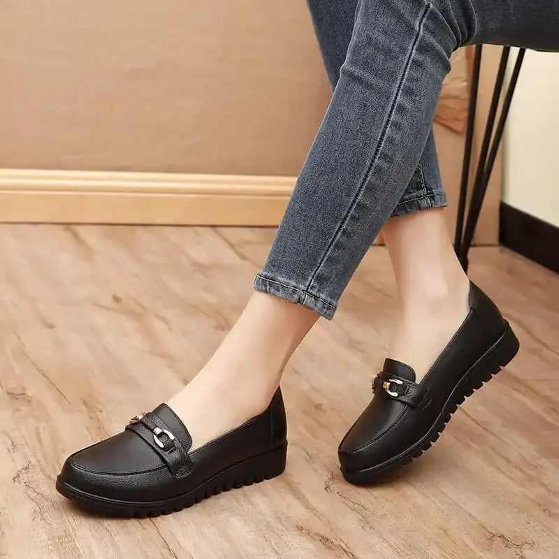 Women’s Round Toe Ballet Flats – Cute Low Heel Faux Leather Dress Shoes - Evallys.com