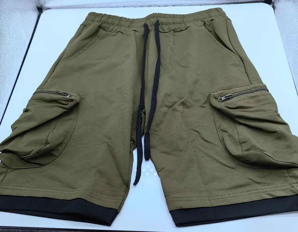Mens Summer Cargo Shorts Cotton Workout Fitness Shorts Breathable Jogger Training Gyms Bodybuilding Multi Pocket Yellow Shorts - Evallys.com