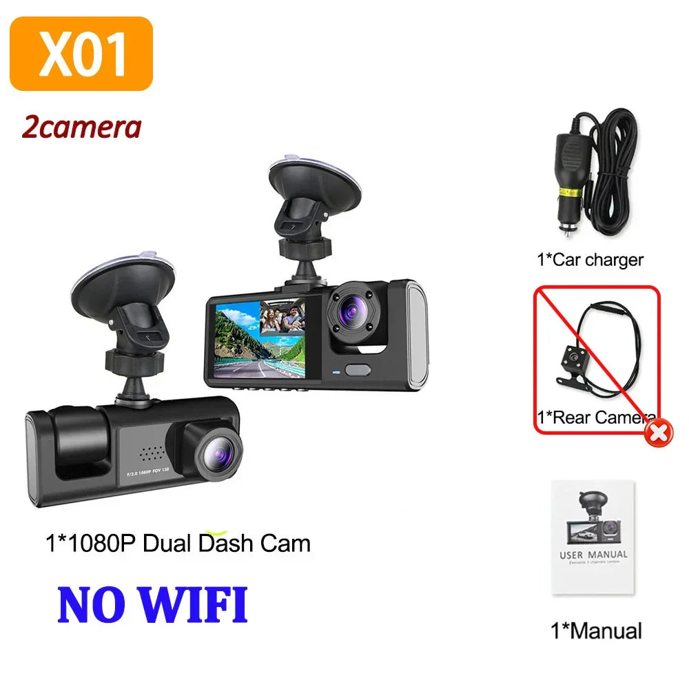 3Camera Dash Cam For Car Camera 1080P Video Recorder WIFI Car DVR Front Rear View Camera Night Vision Black Box Car Accessories - Evallys.com