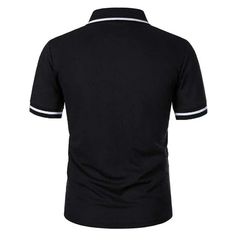 New Men's Short Sleeve Polo Shirts Solid Color Casual T-shirt Summer Trendy Breathable Loose Basic Splice Top Pockets Men Shirts - Evallys.com