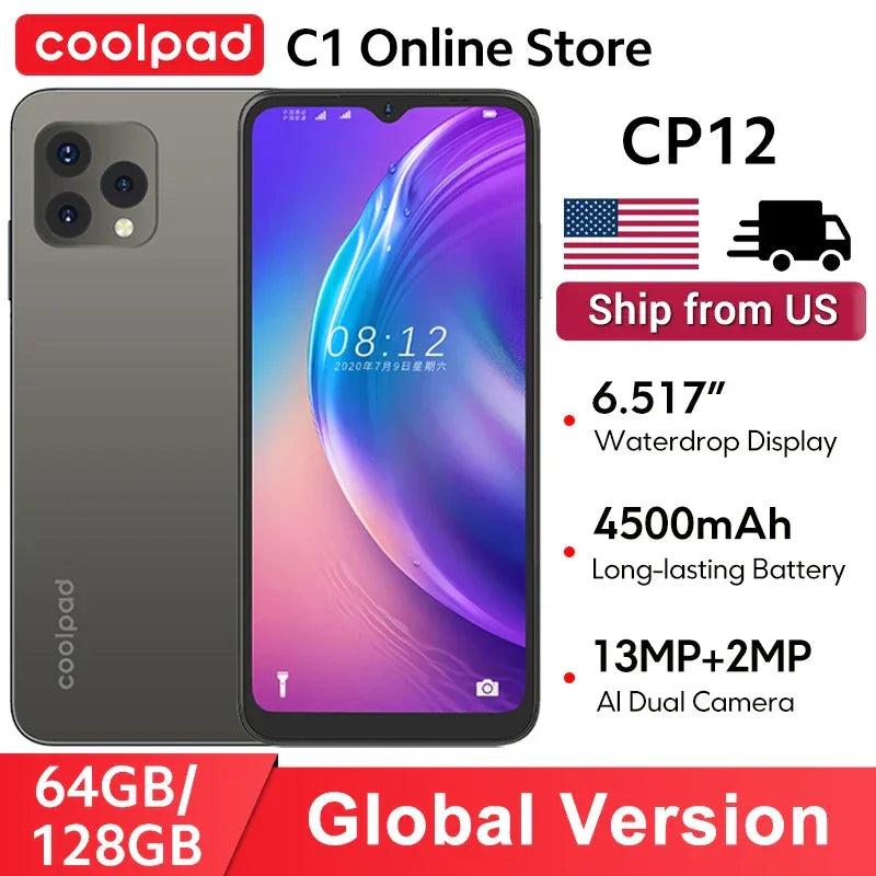 Global Version coolpad CP12 Smartphone 6.517" Waterdrop Display Octa Core Powerful Processor 4500mAh Battery 13MP Main Camera - Evallys.com