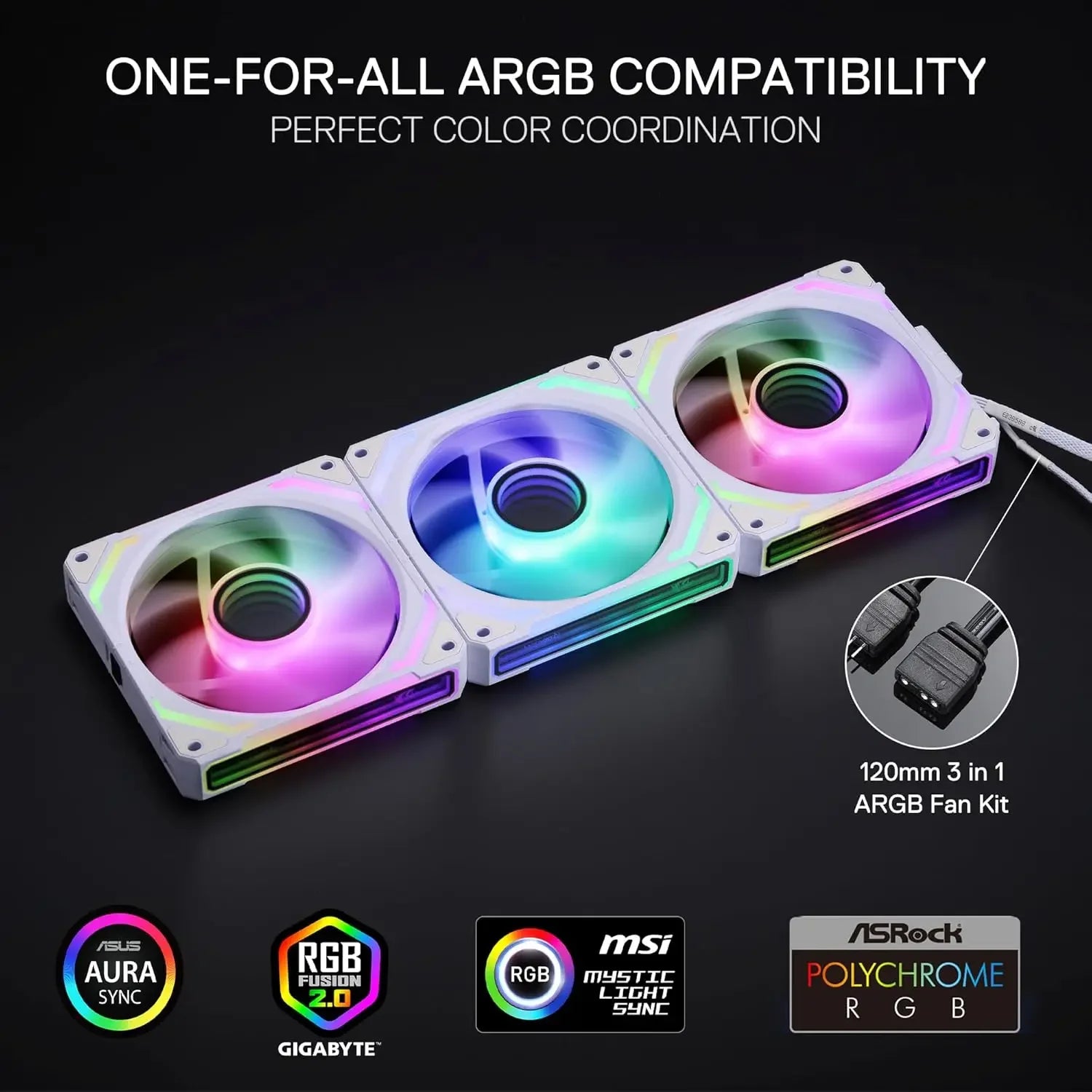 Redragon GCF012 Standard 120mm 4 Pin PWM PC Case Fan for Radiator/Computer Case Cooling, 120x120x25mm, 3 Pack, White - Evallys.com