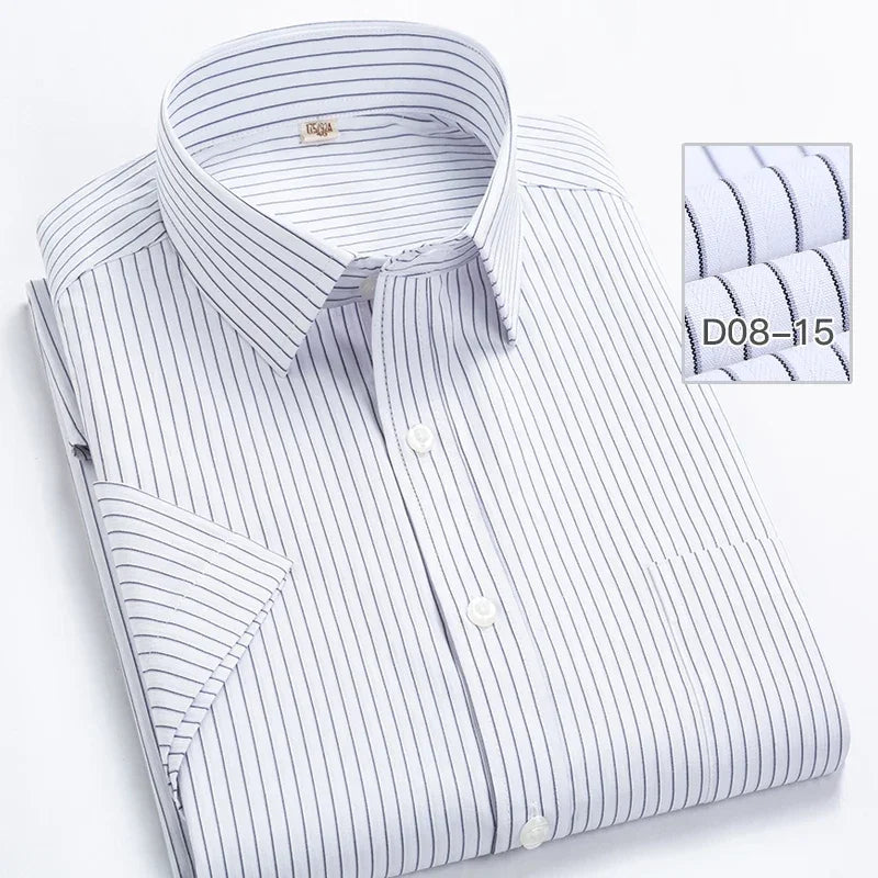 2022 Plus Size 8xL 7XL 6XL Men's Business Short Sleeve Fomal Shirts Man Striped Summer Work Dress Shirt Soft White - Evallys.com