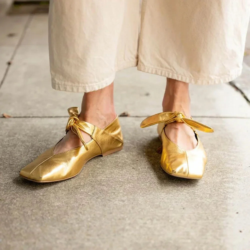 Women’s Square Toe Ballet Flats – Bow Mary Jane Summer Commuter Shoes - Evallys.com